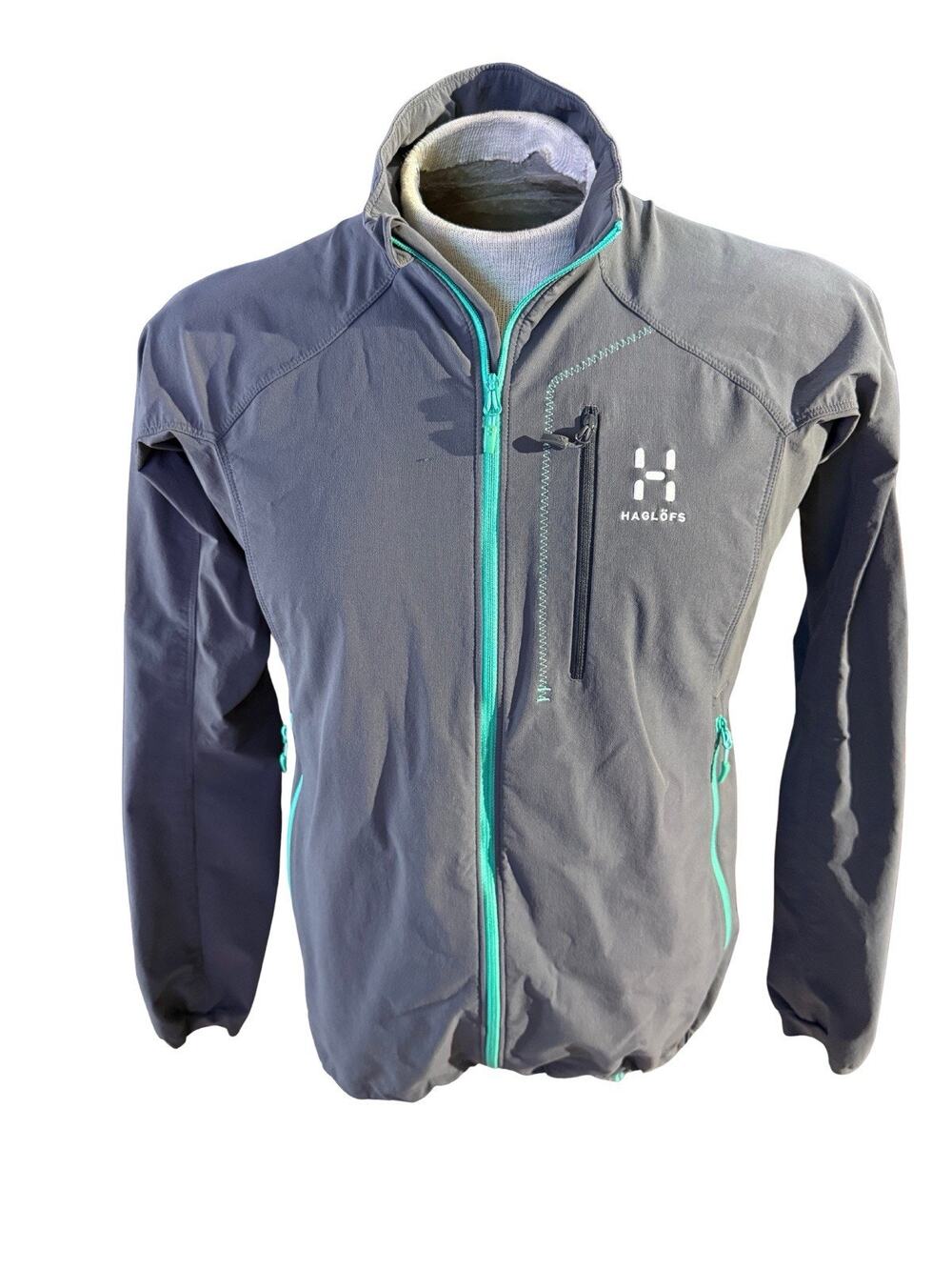 Haglöfs Lizard II Softshell Jacket Women’s L Gray Aqua Trim Hiking Outdoor